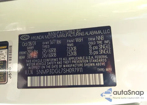 2025 Hyundai Santa Fe Xrt from USA, damaged, VIN 5NMP3DGL7SH097911